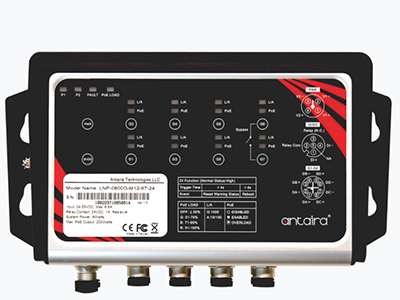 Foto Switch Gigabit Ethernet PoE+ IP67 de ocho puertos para redes industriales.